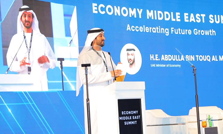 Abdulla Bin Touq Al Marri speaks during the Economy Middle East Summit 2024 in Abu Dhabi.
