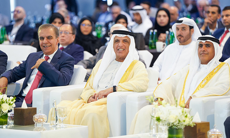 Sheikh Saud attends the 11th Arab Aviation Summit in Ras Al Khaimah on Wednesday.