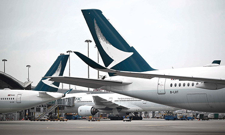 Cathay Pacific aircraft parked at Hong Kong international airport on Wednesday. Agence France-Presse