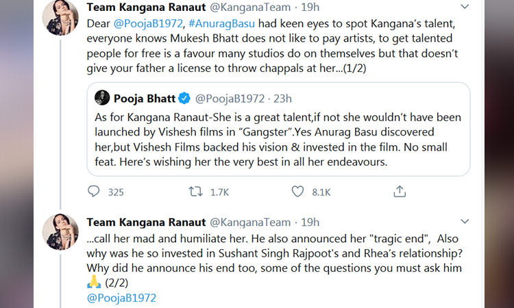 Kangana Ranaut Slams Pooja Bhatt S Tweet Says Mahesh Bhatt Threw Footwear At Her Called Her Mad Gulftoday