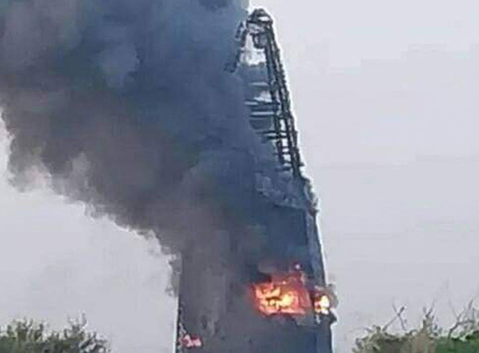 A videograb shows a huge fire at the Greater Nile Petroleum Oil Company Tower in Khartoum on Sunday. AFP