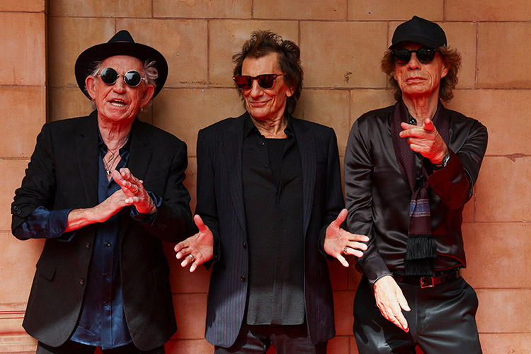Mick Jagger, Keith Richards and Ronnie Wood attend a launch event for their new album ‘Hackney Diamonds’ in London. Reuters 