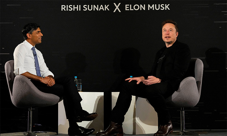 Rishi Sunak attends an in-conversation event with Elon Musk in London, Britain. Reuters
