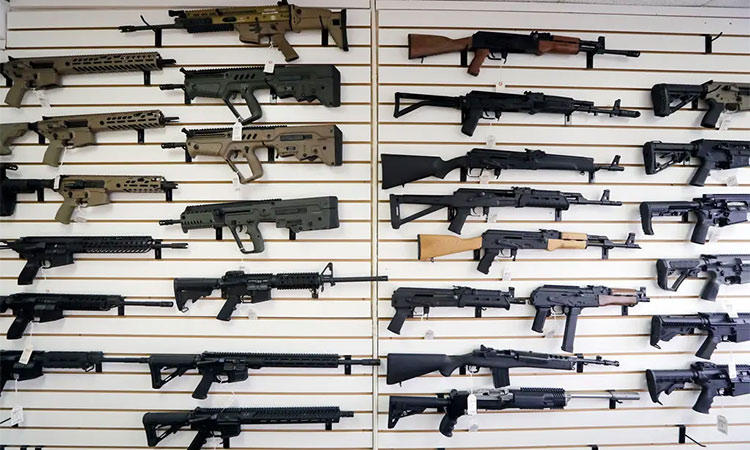 Assault riffles on display at an arms' store in Texas.