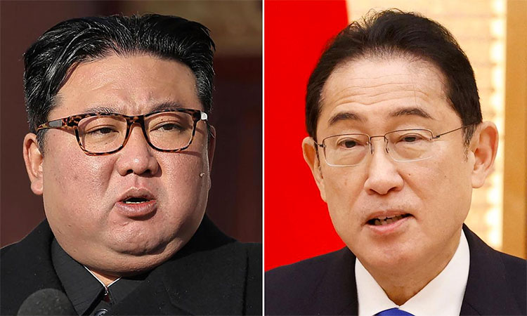 North Korean leader Kim Jong Un (left) and Japan’s Prime Minister Fumio Kishida. File/AFP