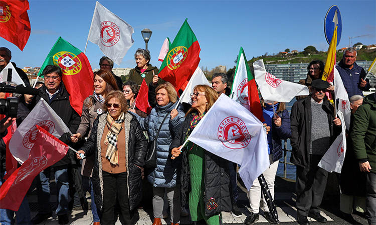 People rally ahead of the general elections in Afurada, Vila Nova de Gaia, Portugal. Reuters