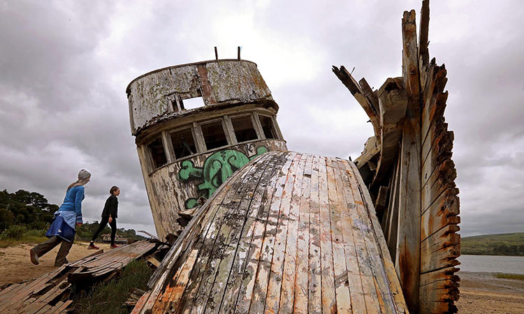 Recent storms have made a shambles of the S.S. Point Reyes, a forlorn vessel both loved and hated by the townsfolk of Inverness, California. (Genaro Molina/Los Angeles Times/TNS)