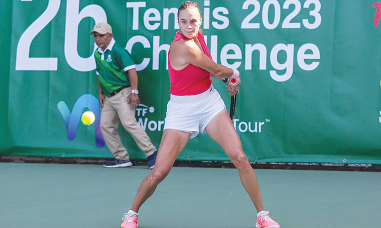 Nigina Abduraimova in action against Ekaterina Makarova during their  Al Habtoor Tennis Challenge match   in Dubai.