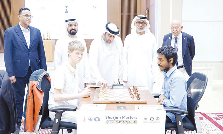 Sheikh Majid Bin Sultan Bin Saqr Al Qasimi, Imran Abdullah Al Nuaimi and other dignitaries during the eighth round of Sharjah Masters.