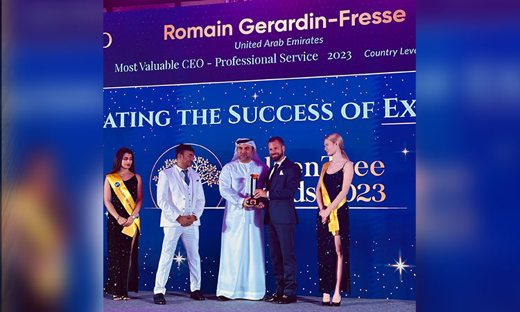 Romain Gerardin-Fresse awarded 'Most Valuable CEO of the Year' award at Golden Three Awards in Dubai