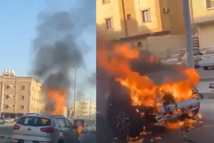 VIDEO: Saudi man risks own life, steers burning car out of parking lot