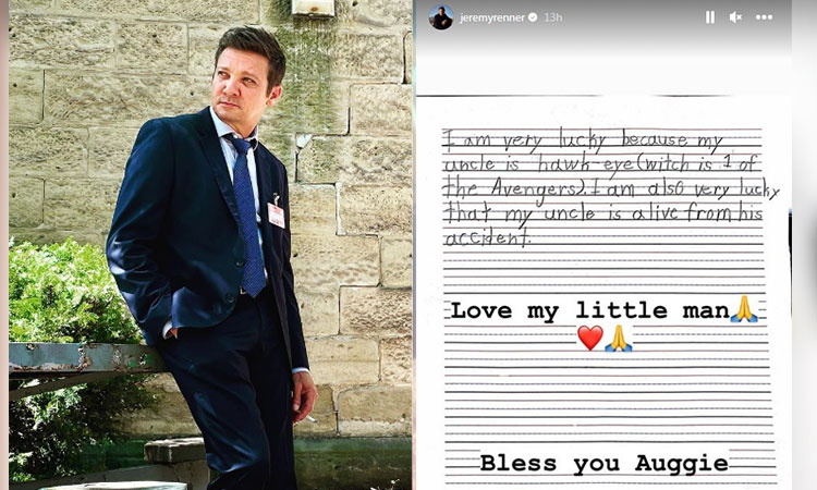 Jeremy Renner shares adorable note from nephew amid recovery from snowplough accident