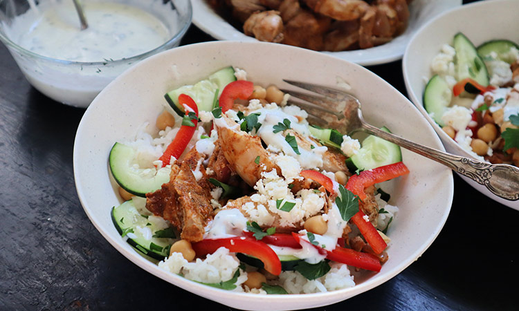 Chicken shawarma in a bowl is a tasty, healthy meal