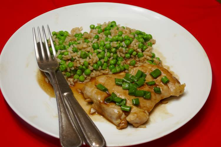 Japanese Style Butter Shoyu Chicken with Rice and Peas