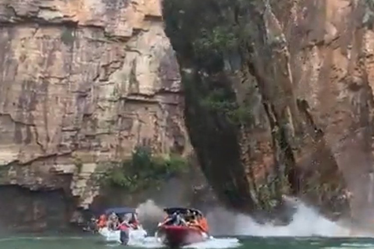 VIDEO: Wall of rock falls on boaters in Brazilian lake, at least 10 dead