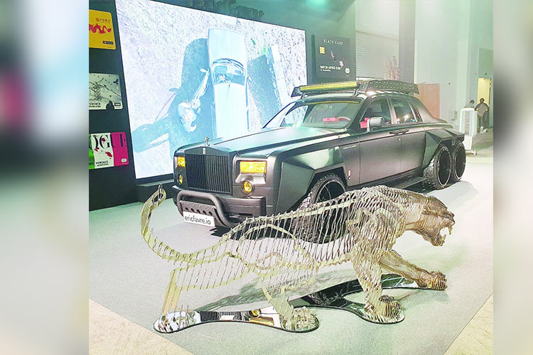 Gold-plated Rolls Royce on display in Dubai