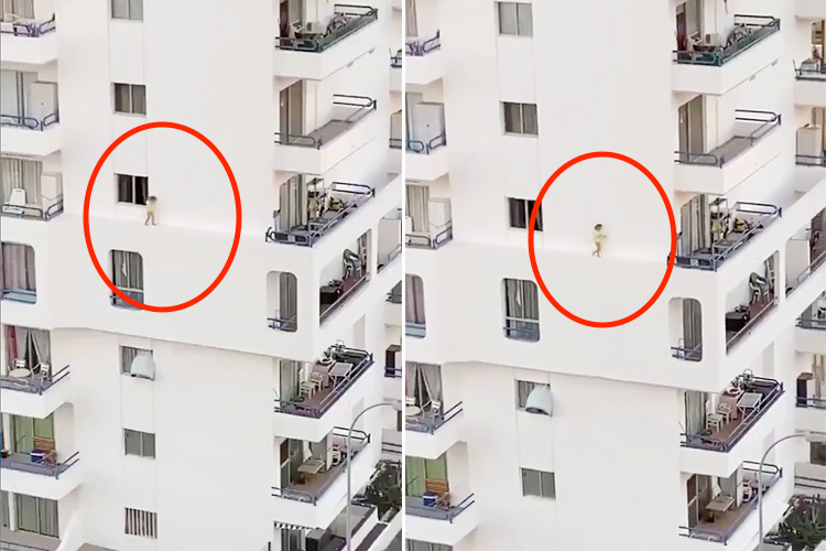 Girl seen walking on highrise ledge in a bone chilling video