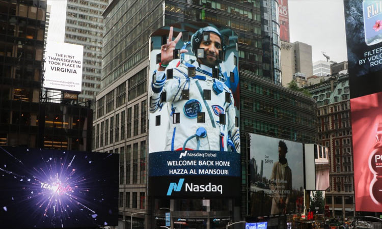 Nasdaq tower in Times Square celebrates Hazzaa’s journey to space