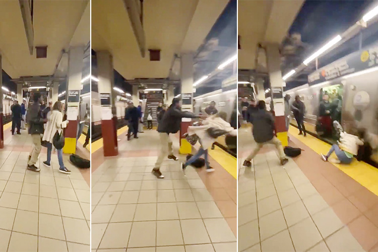 VIDEO: Man caught on video shoving woman into subway car in New York