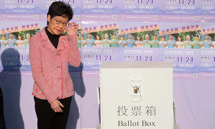 High turnout in Hong Kong vote seen in test of support for China-backed Carrie Lam