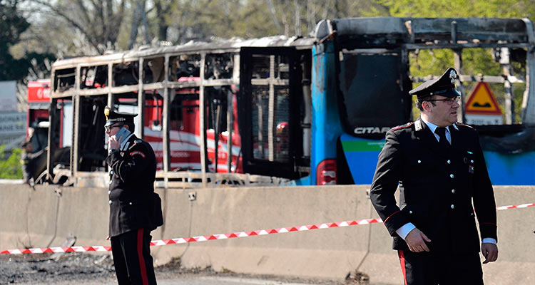 Italy driver hijacks, torches school bus carrying dozens of children 