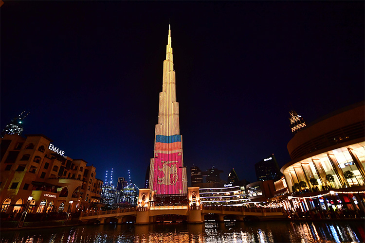 Burj Khalifa lit up in colours of Sri Lankan national flag