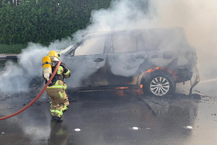 Car erupts in flames after multi-vehicle accident in Abu Dhabi