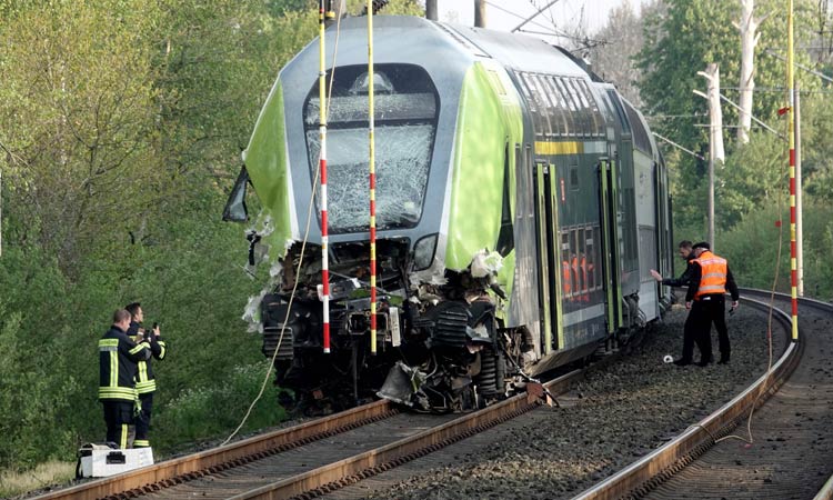 Eight hurt as German train crashes into lorry