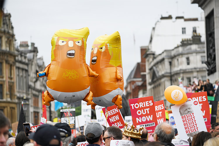 Thousands protest against Trump in London but fewer than last year