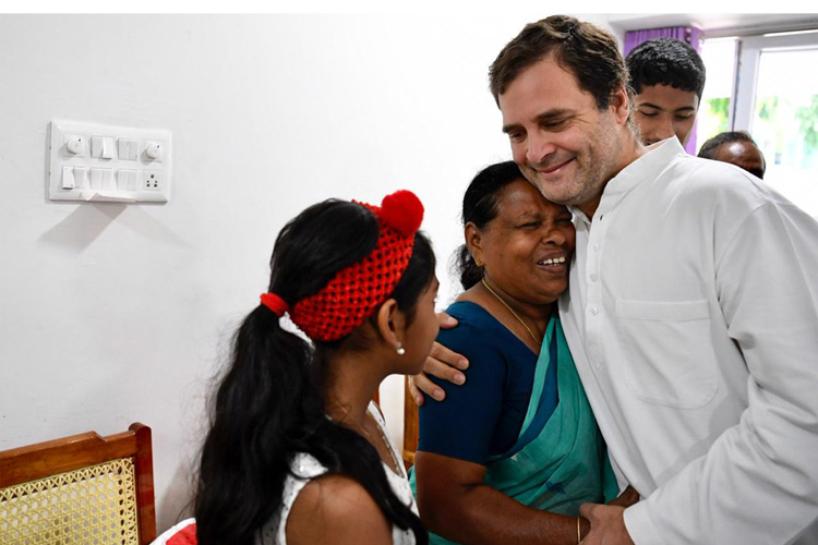 In Wayanad, Rahul hugs nurse Rajamma who was present when he was born