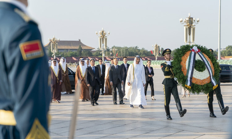 Mohamed Bin Zayed 'visits memorial for Chinese heroes' at Tiananmen Square