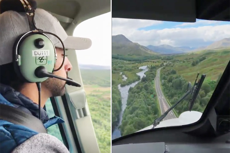 Video: Sheikh Hamdan flies a helicopter over lush green meadows