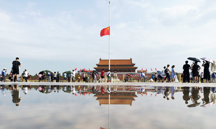 China flag flies at half-mast for Tiananmen crackdown leader