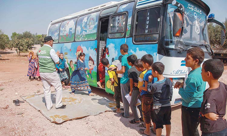 Bus turns into classroom  in war-hit Syrian village