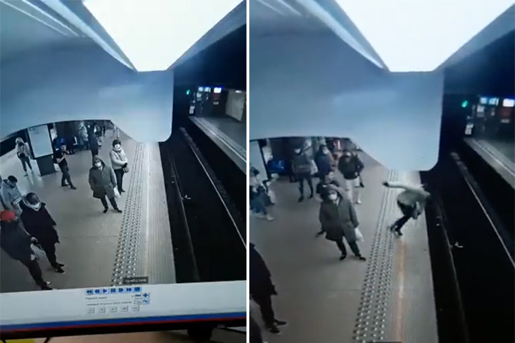 Woman miraculously survives certain death after being pushed in front of a moving train