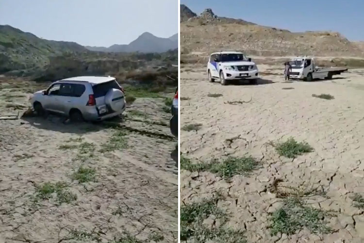 VIDEO: Sharjah Police rescue a Jordanian family after their vehicle got stuck in Kalba Dam area