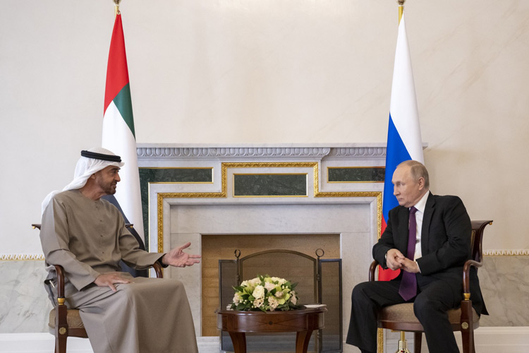 Sheikh Mohamed Bin Zayed meets Russian President Vladimir Putin in St. Petersburg