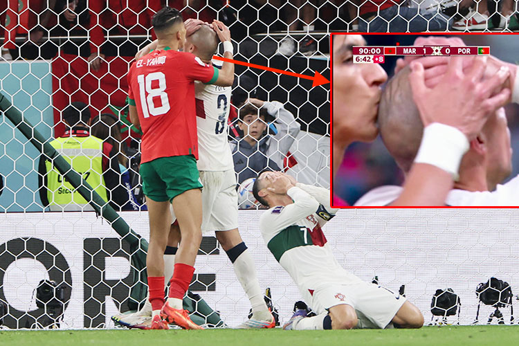 Morocco player kissing Pepe on the head for missing a goal opportunity goes viral