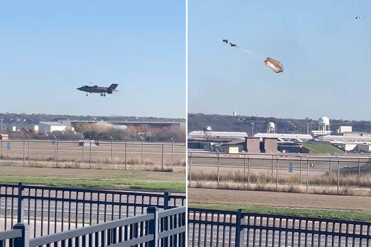 Pilot ejects in dramatic footage after F-35 fighter jet crashes in Texas