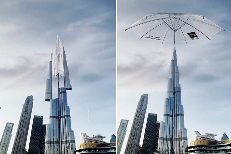 Sheikh Hamdan shares video of giant umbrella covering Burj Khalifa