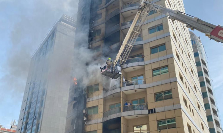 Dubai Civil Defence brings a building's façade fire under control in 14 minutes