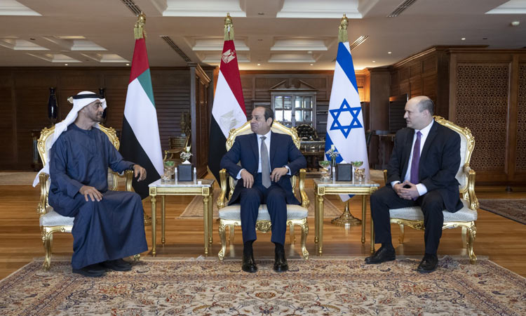 Mohamed Bin Zayed attends tripartite meeting with Egyptian President, Israeli PM