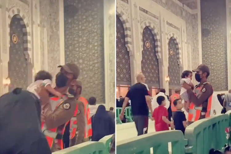 VIDEO: Saudi guard takes care of baby so that mother can pray at Grand Mosque of Makkah