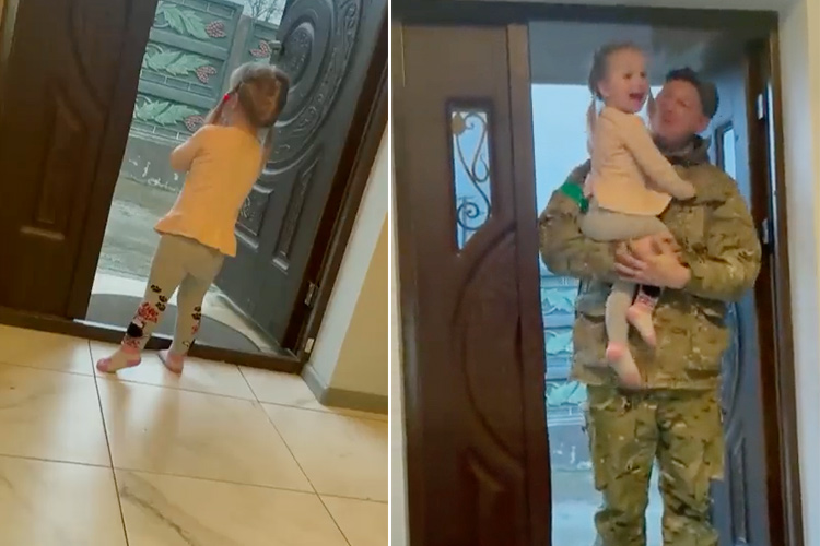 VIDEO: Ukrainian little girl warmly welcomes father after he returns home from war