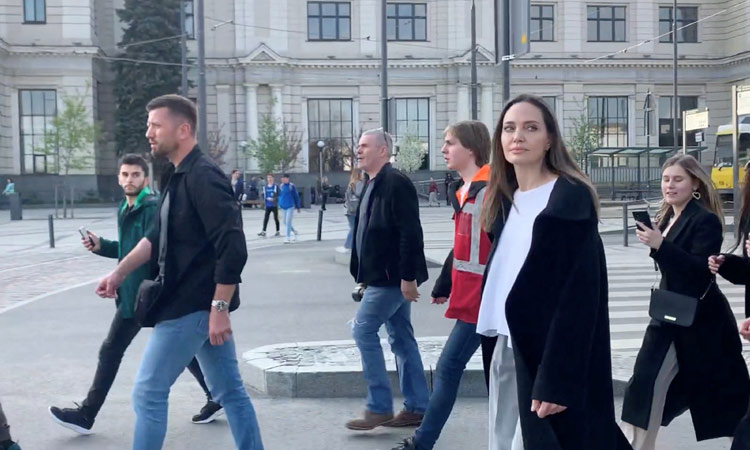 VIDEO: Angelina Jolie taken to safety amid air-raid siren in Lviv