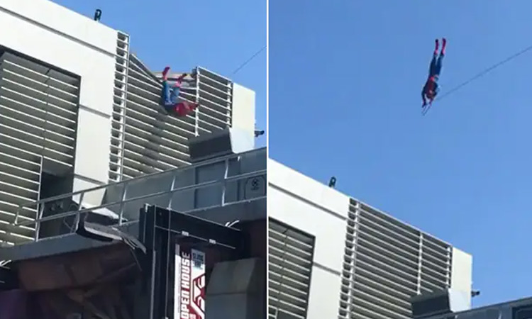 VIDEO: Spider-Man stunt goes wrong at Disney adventure park