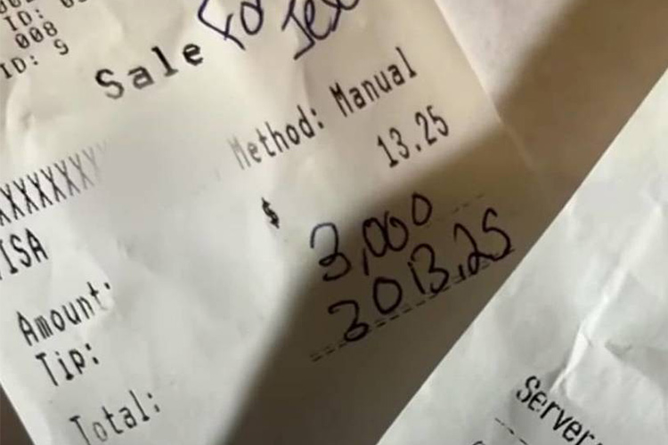 US restaurant waitress gets $3,000 tip for a $13 bill