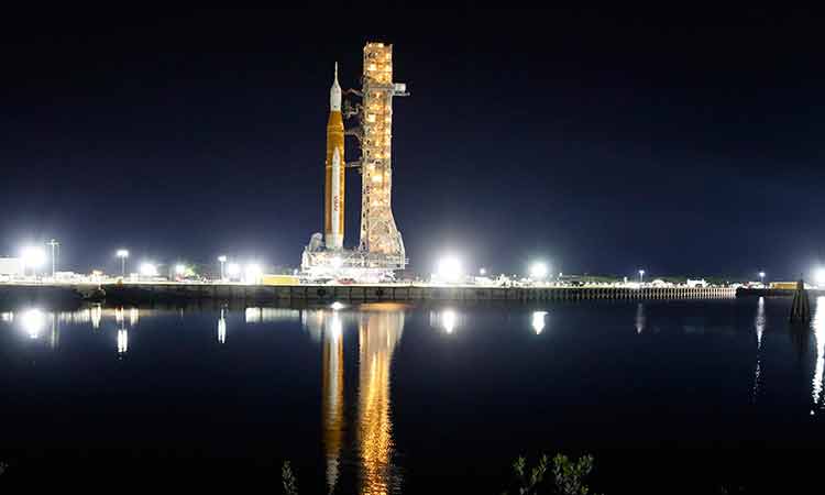 NASA’s giant US moon rocket emerges for debut launch