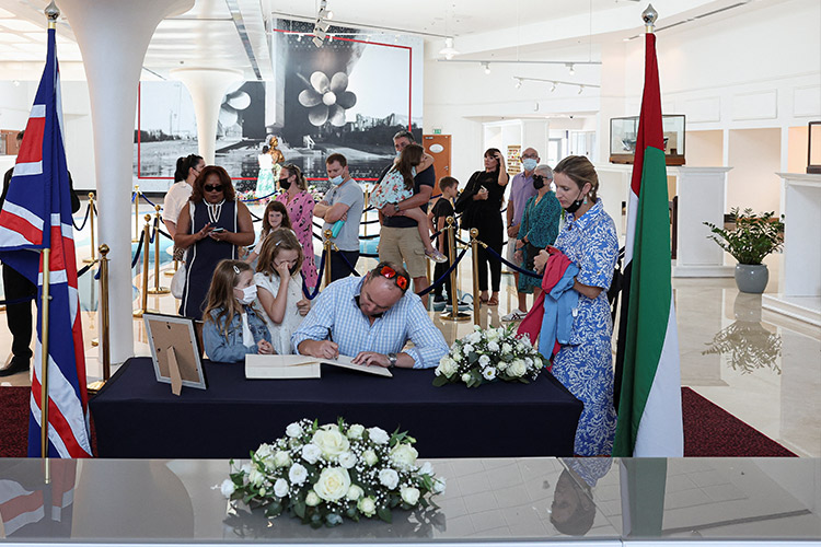 Dubai residents offer their condolences on the death of Queen Elizabeth at British Consulate and floating hotel 