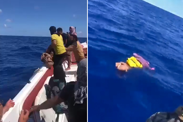 VIDEO: Syrian father throws the body of his child into the Mediterranean Sea after he died of starvation on illegal dinghy 